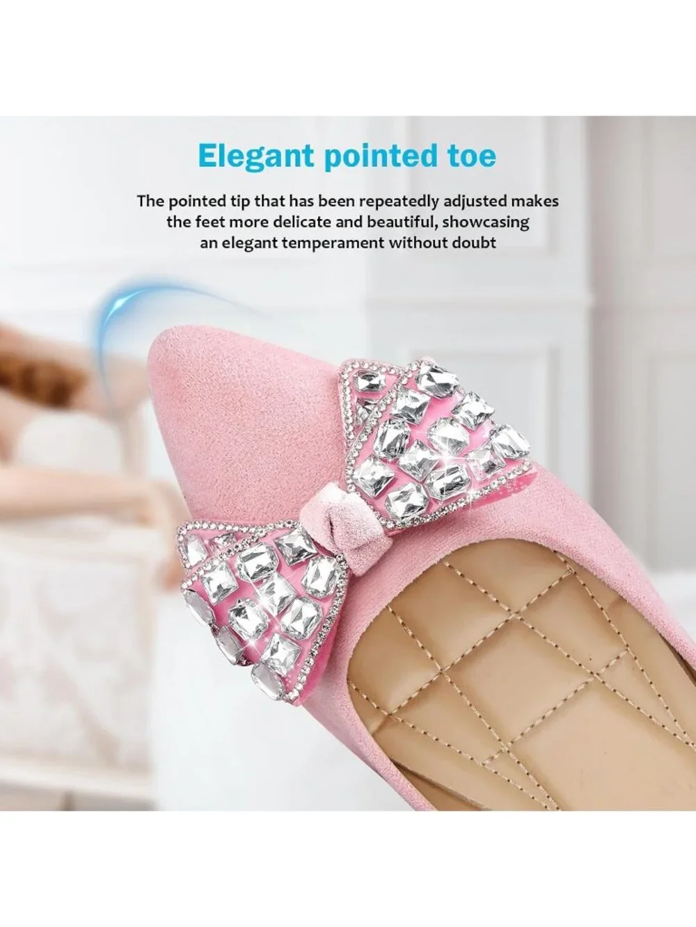 Women's 03-Pink Pointed Toe Pearl Flats Comfort Non Slip Soft Sole Office Shoes